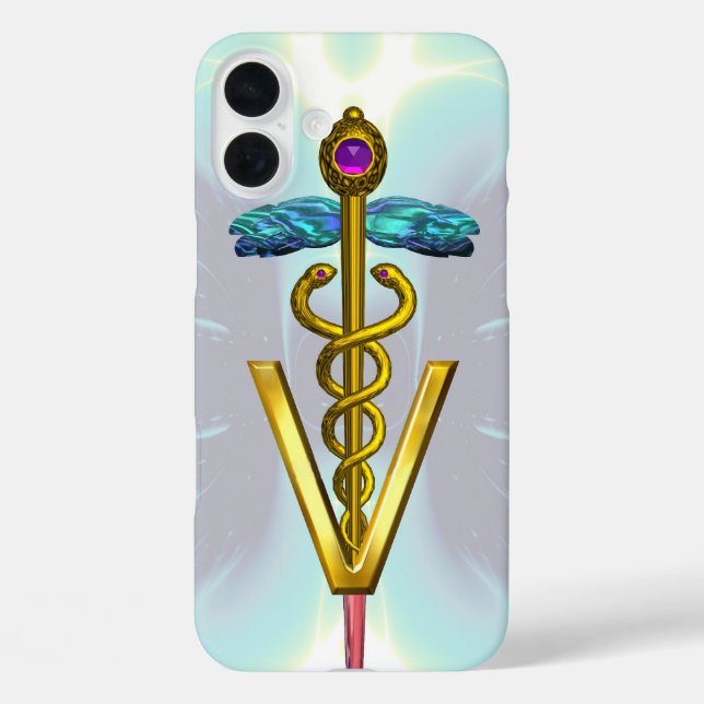 GOLDEN CADUCEUS VETERINÄRSYMBOL Light Blue Aquamar Case-Mate iPhone Hülle (Rückseite)