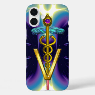 GOLDEN CADUCEUS VETERINÄRSYMBOL / Lila blau iPhone 16 Plus Hülle