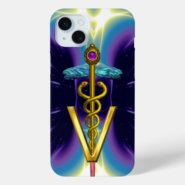 GOLDEN CADUCEUS VETERINÄRSYMBOL / Lila blau Case-Mate iPhone Hülle (Rückseite)