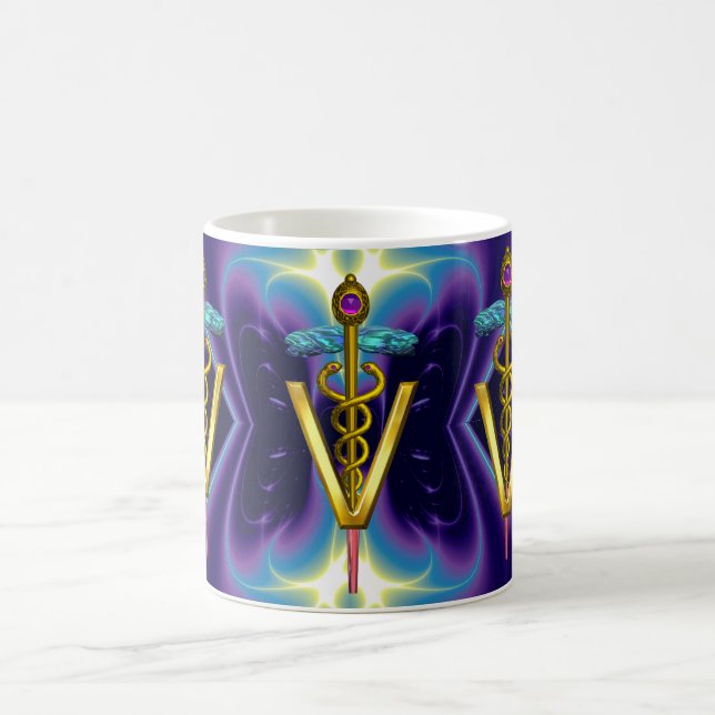 GOLDEN CADUCEUS VETERINÄRSYMBOL / Lila blau Kaffeetasse (Mittel)