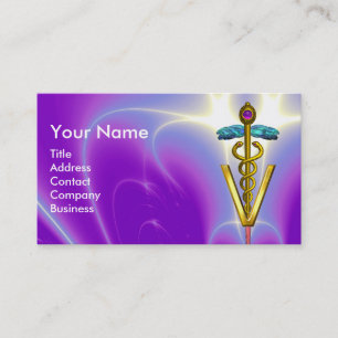 GOLDEN CADUCEUS VETERINÄRSYMBOL / Lila blau Visitenkarte