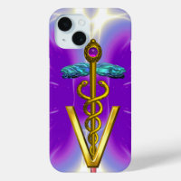 GOLDEN CADUCEUS VETERINÄRSYMBOL / Lila Fuchsie
