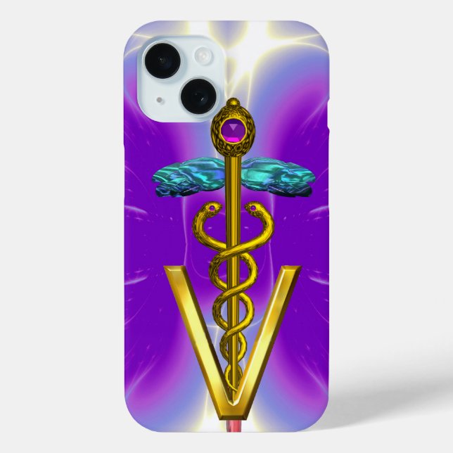 GOLDEN CADUCEUS VETERINÄRSYMBOL / Lila Fuchsie Case-Mate iPhone Hülle (Rückseite)
