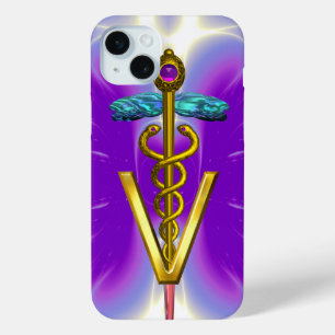 GOLDEN CADUCEUS VETERINÄRSYMBOL / Lila Fuchsie iPhone 15 Mini Hülle