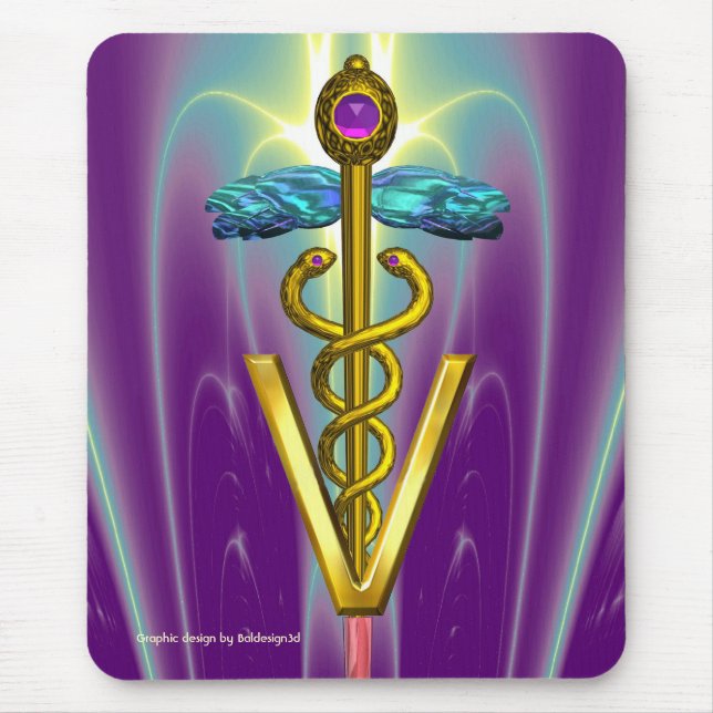 GOLDEN CADUCEUS VETERINÄRSYMBOL / Lila grün Mousepad (Vorne)