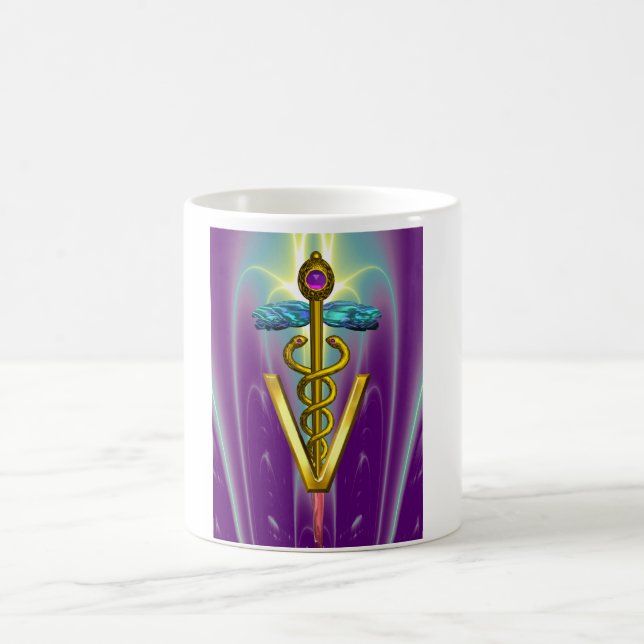 GOLDEN CADUCEUS VETERINÄRSYMBOL / Lila grün Tasse (Mittel)