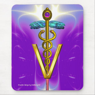 GOLDEN CADUCEUS VETERINÄRSYMBOL / Lila Violette Mousepad