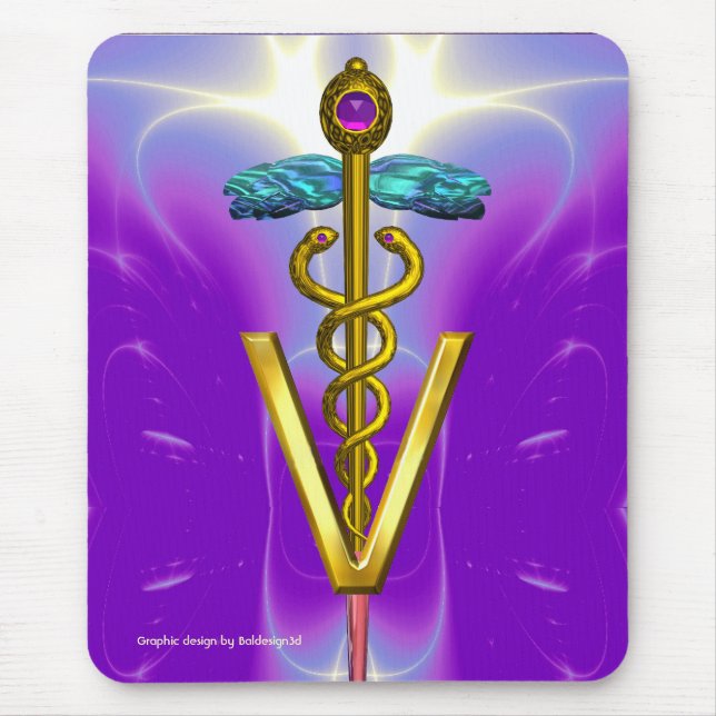 GOLDEN CADUCEUS VETERINÄRSYMBOL / Lila Violette Mousepad (Vorne)