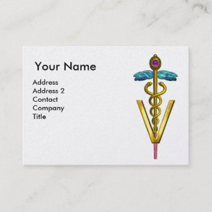 GOLDEN CADUCEUS VETERINÄRSYMBOL / Lila Visitenkarte
