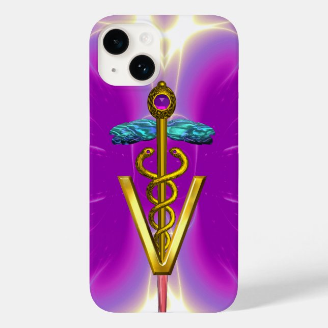 GOLDEN CADUCEUS VETERINÄRSYMBOL / Pink Fuchsia Case-Mate iPhone Hülle (Rückseite)