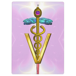 GOLDEN CADUCEUS VETERINÄRSYMBOL / Pink Lilac Klemmbrett