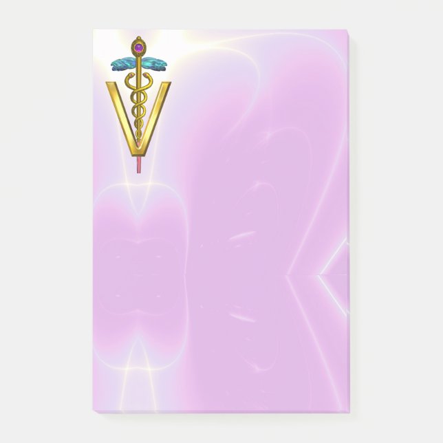 GOLDEN CADUCEUS VETERINÄRSYMBOL / Pink Lilac Post-it Klebezettel (Vorderseite)