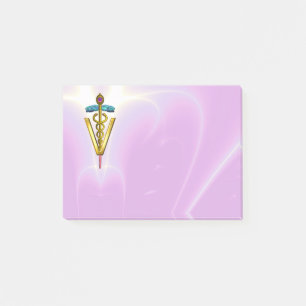 GOLDEN CADUCEUS VETERINÄRSYMBOL / Pink Lilac Post-it Klebezettel
