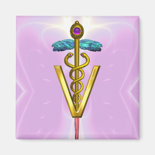 GOLDEN CADUCEUS VETERINÄRSYMBOL Pink Magnet