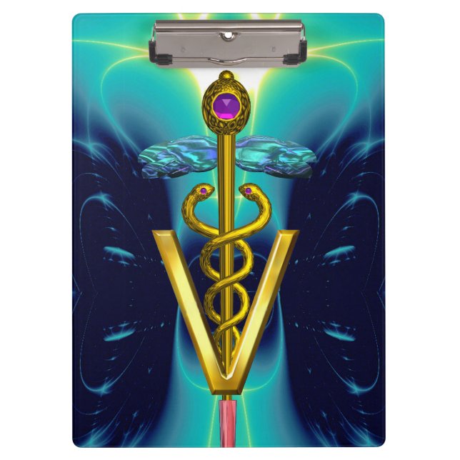 GOLDEN CADUCEUS VETERINÄRSYMBOL /Türkisblau Klemmbrett (Vorderseite)