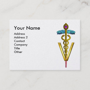 GOLDEN CADUCEUS VETERINARY SYMBOL Aqua Blue Visitenkarte