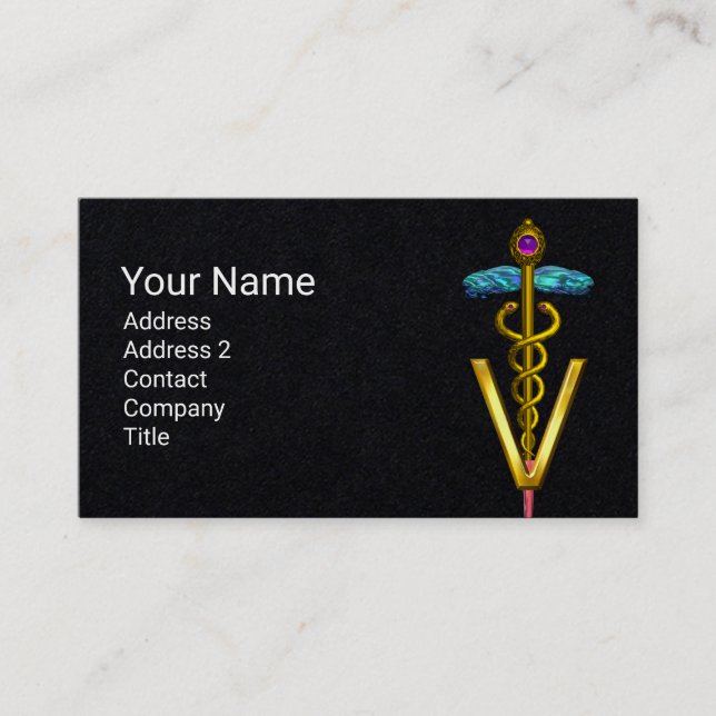 GOLDEN CADUCEUS VETERINARY SYMBOL Black Paper Visitenkarte (Vorderseite)