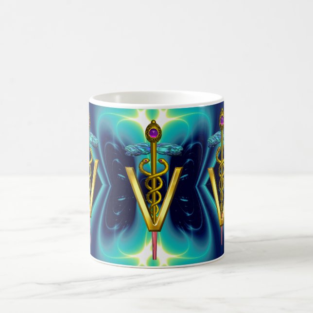 GOLDEN CADUCEUS VETERINARY SYMBOL Blau Türkis Tasse (Mittel)