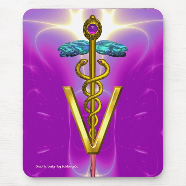 GOLDEN CADUCEUS VETERINARY SYMBOL / Pink Purple Mousepad (Vorne)