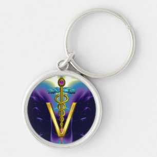 GOLDEN CADUCEUS VETERINARY SYMBOL Purple Blue Schlüsselanhänger