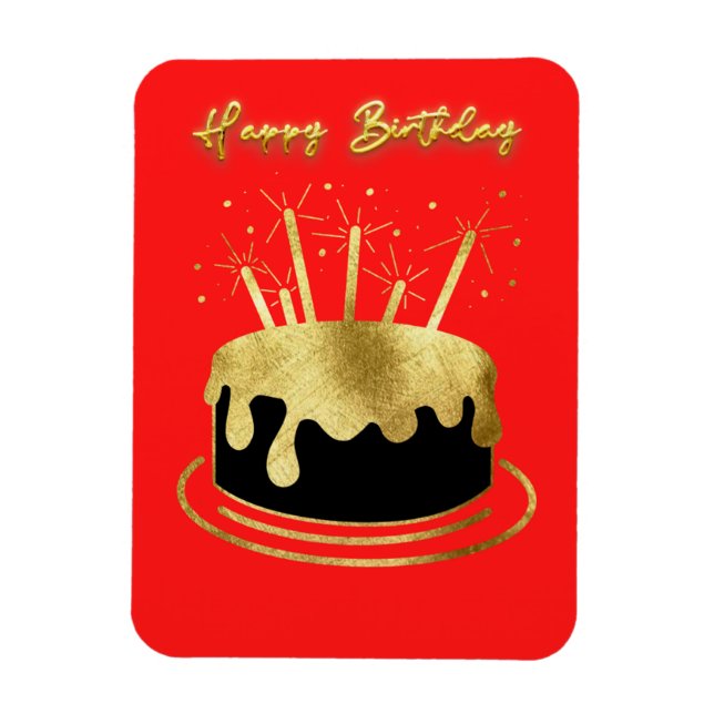 Golden Cake Happy Birthday Flexible Magnet (Vertikal)