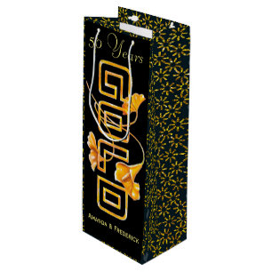 Golden Calla Lily 50. Hochzeit Anniversary Custom Geschenktüte Für Weinflaschen