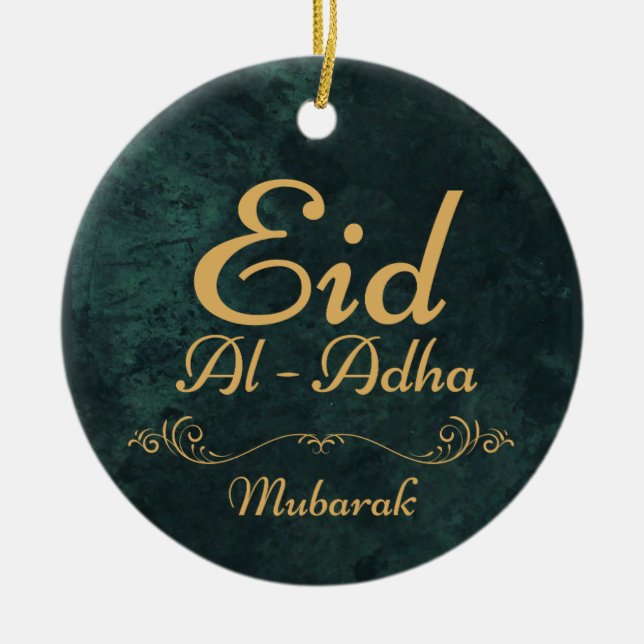 Golden Calligraphy Eid Al-Adha Mubarak 2025 Keramik Ornament (Vorne)