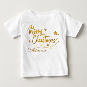 Golden Calligraphy Frohe Weihnachten Personalisier Baby T-shirt