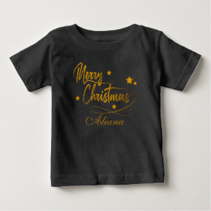 Golden Calligraphy Frohe Weihnachten Personalisier Baby T-shirt