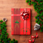 Golden Candy Canes on Red Christmas Geschenkpapier<br><div class="desc">Ein sehr luxuriöses, rotes Weihnachtsgeschenkpapier mit einem Ziermuster aus glänzenden goldenen Bonbons mit grünen heiligen Blätter und hellen roten Beeren, verteilt auf einen leuchtend roten metallischen Hintergrund, um Ihre Weihnachtsgeschenke in dieser Weihnachtszeit unter dem Weihnachtsbaum wirklich hervorstechen zu lassen. Als zusätzliche Touch des Stils, gibt es auch goldene Sternenpfade des...</div>