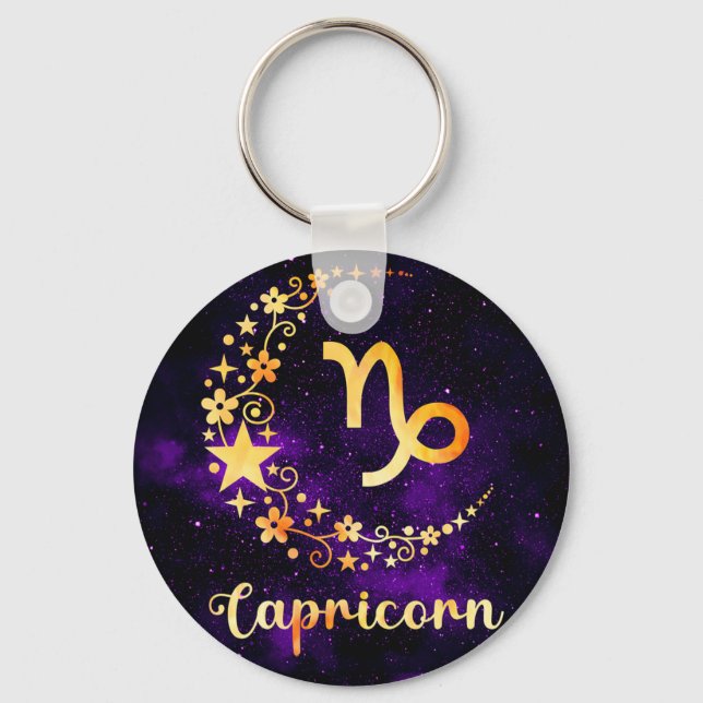 Golden Capricorn Zodiac Keyring Schlüsselanhänger (Vorderseite)