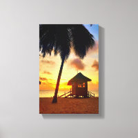 Golden Caribbean Sunset - Beach Hut Canvas Print
