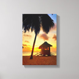 Golden Caribbean Sunset - Beach Hut Canvas Print Leinwanddruck