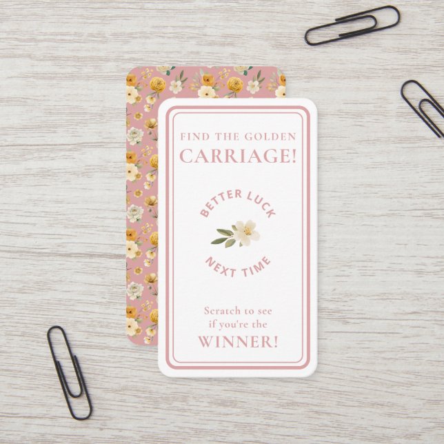 Golden Carriage Scratch-Off Blush Pink Non-Winner Visitenkarte (Vorderseite/Rückseite Beispiel)