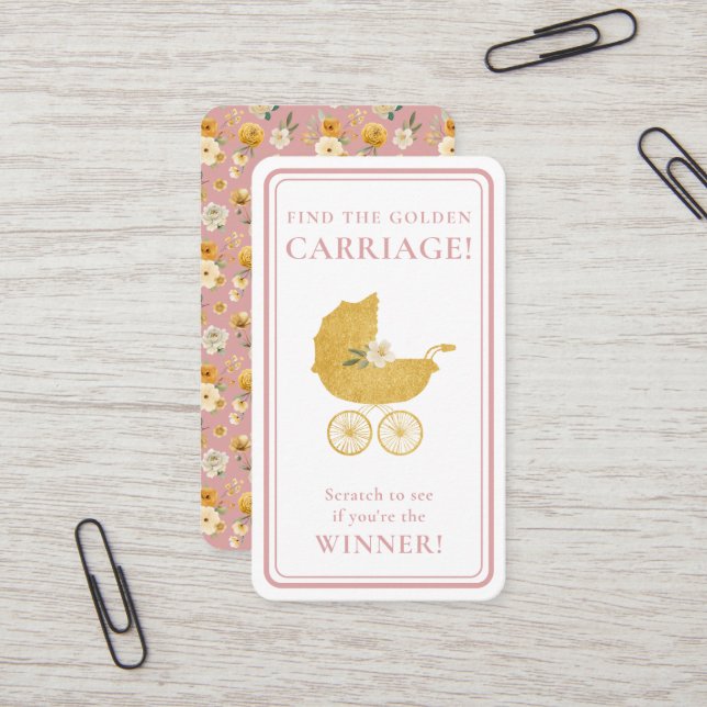 Golden Carriage Scratch-Off Game | Blush Pink Visitenkarte (Vorderseite/Rückseite Beispiel)