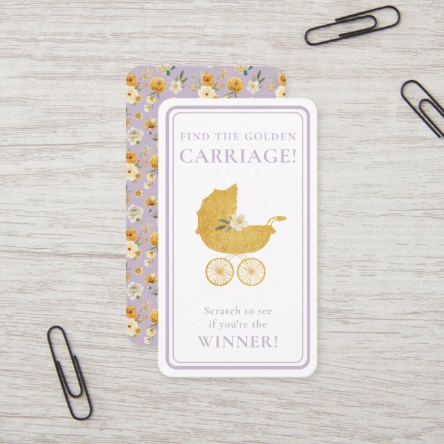 Golden Carriage Scratch-Off Game | Lavender Winner Visitenkarte (Vorderseite/Rückseite Beispiel)