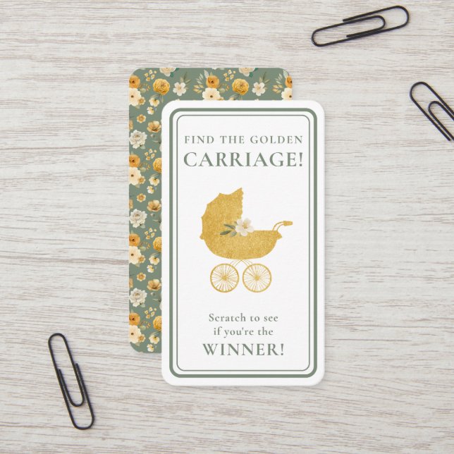 Golden Carriage Scratch-Off Game Sage Green Winner Visitenkarte (Vorderseite/Rückseite Beispiel)