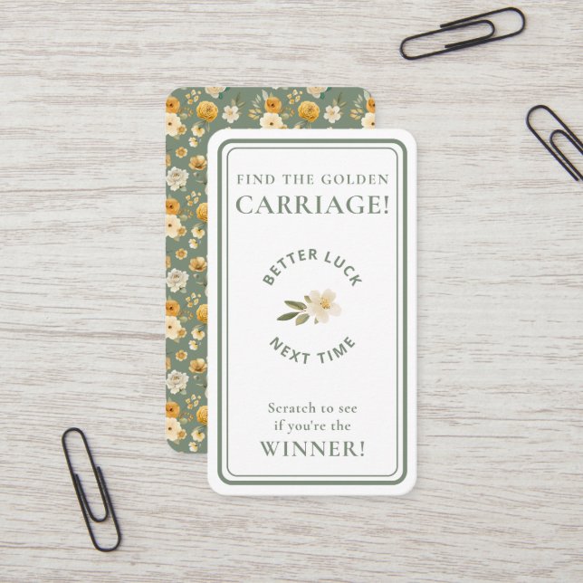 Golden Carriage Scratch-Off Sage Green Non-Winner Visitenkarte (Vorderseite/Rückseite Beispiel)