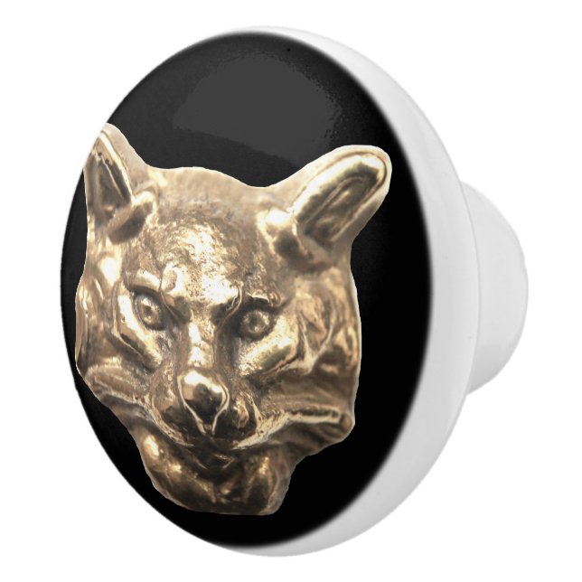 Golden Cat – goldene Katze – vergoldeter Kater Keramikknauf (Rechts)