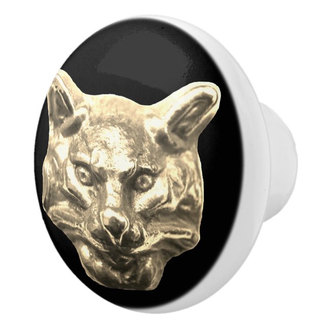 Golden Cat – goldene Katze – vergoldeter Kater Keramikknauf (Rechts)