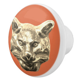 Golden Cat – goldene Katze – vergoldeter Kater Keramikknauf