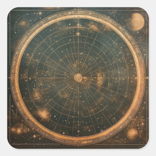 Golden Celestial Star Map (2) Quadratischer Aufkleber (Vorderseite)