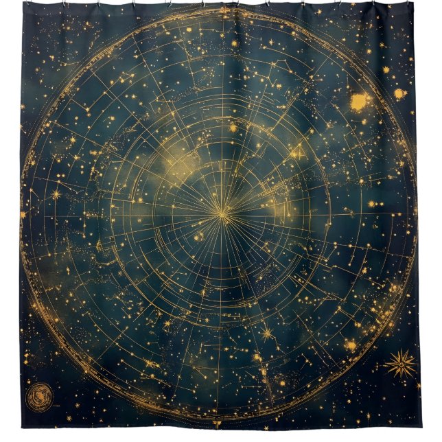 Golden Celestial Star Map (4) Duschvorhang (Vorderseite)