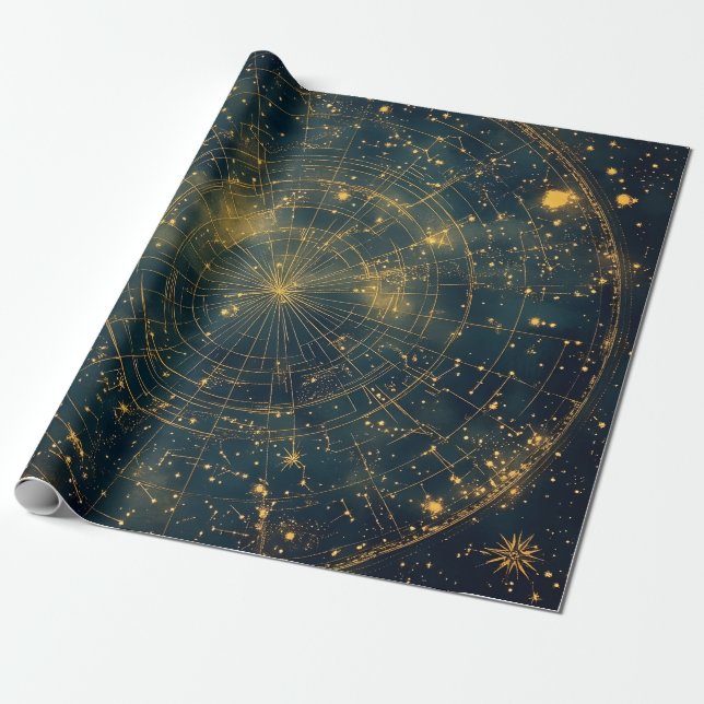 Golden Celestial Star Map (4) Geschenkpapier (Ungerollt)