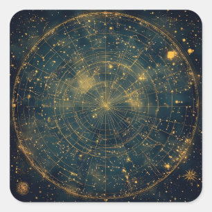 Golden Celestial Star Map (4) Quadratischer Aufkleber