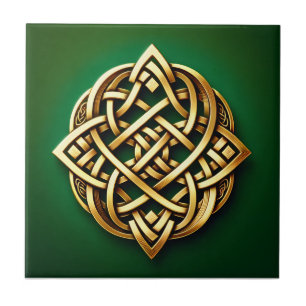 Golden Celtic Knot on Green Fliese