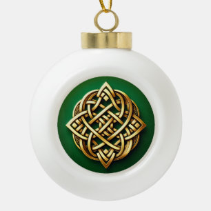 Golden Celtic Knot on Green Keramik Kugel-Ornament