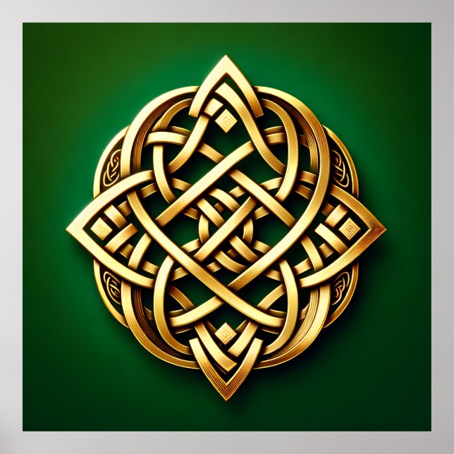 Golden Celtic Knot on Green Poster (Vorne)