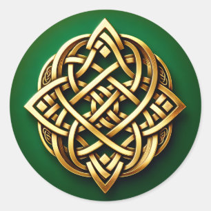 Golden Celtic Knot on Green Runder Aufkleber