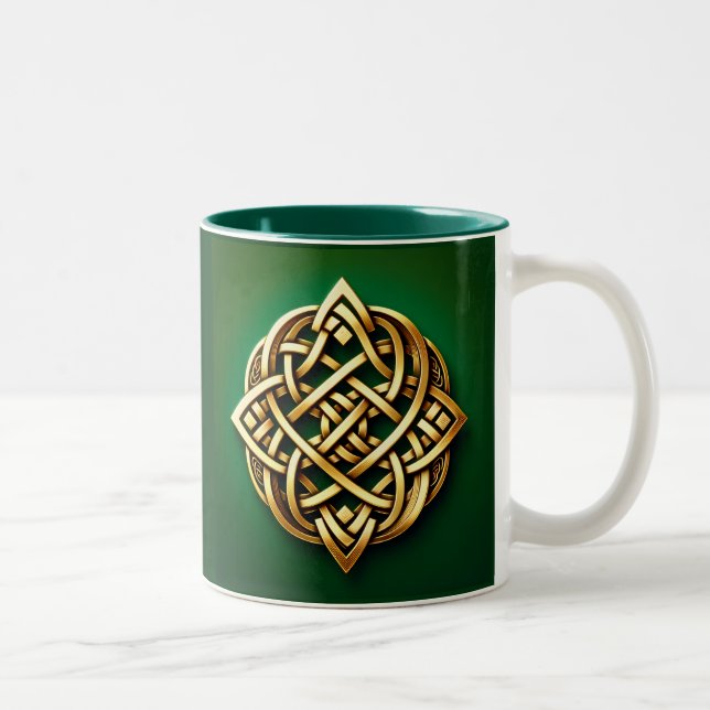 Golden Celtic Knot on Green Zweifarbige Tasse (Rechts)
